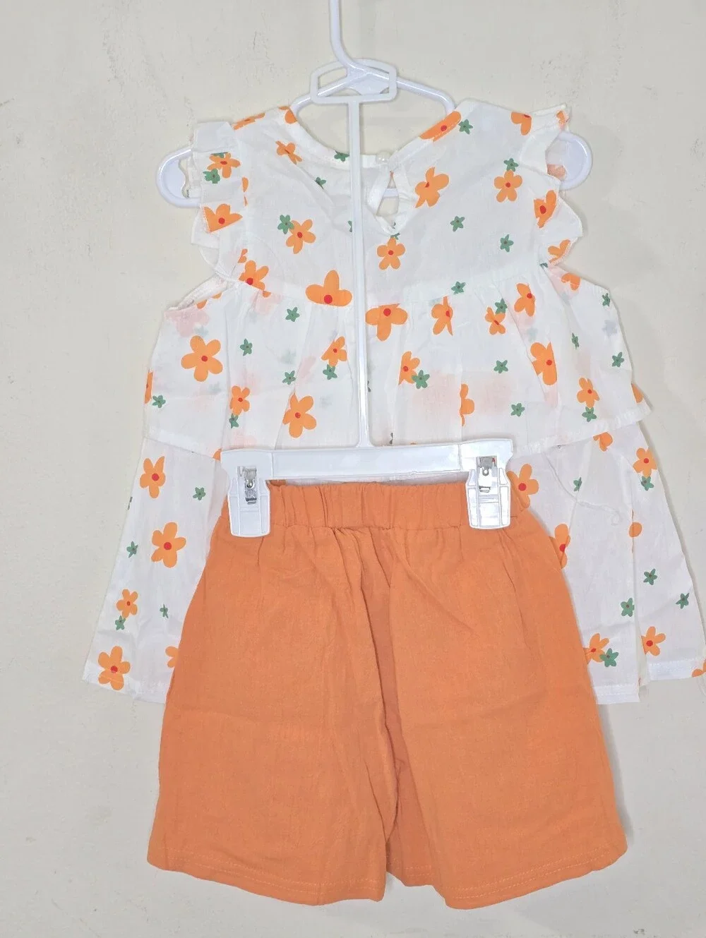 Girls Floral Tank Top & Shorts Set Size 120 White Orange Bow NWT Summer Outfit